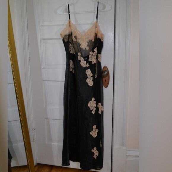 Frederick's of Hollywood Dresses & Skirts - Fredrick's of Hollywood Satin and Mesh Gown with Champagne Beaded Lace Details